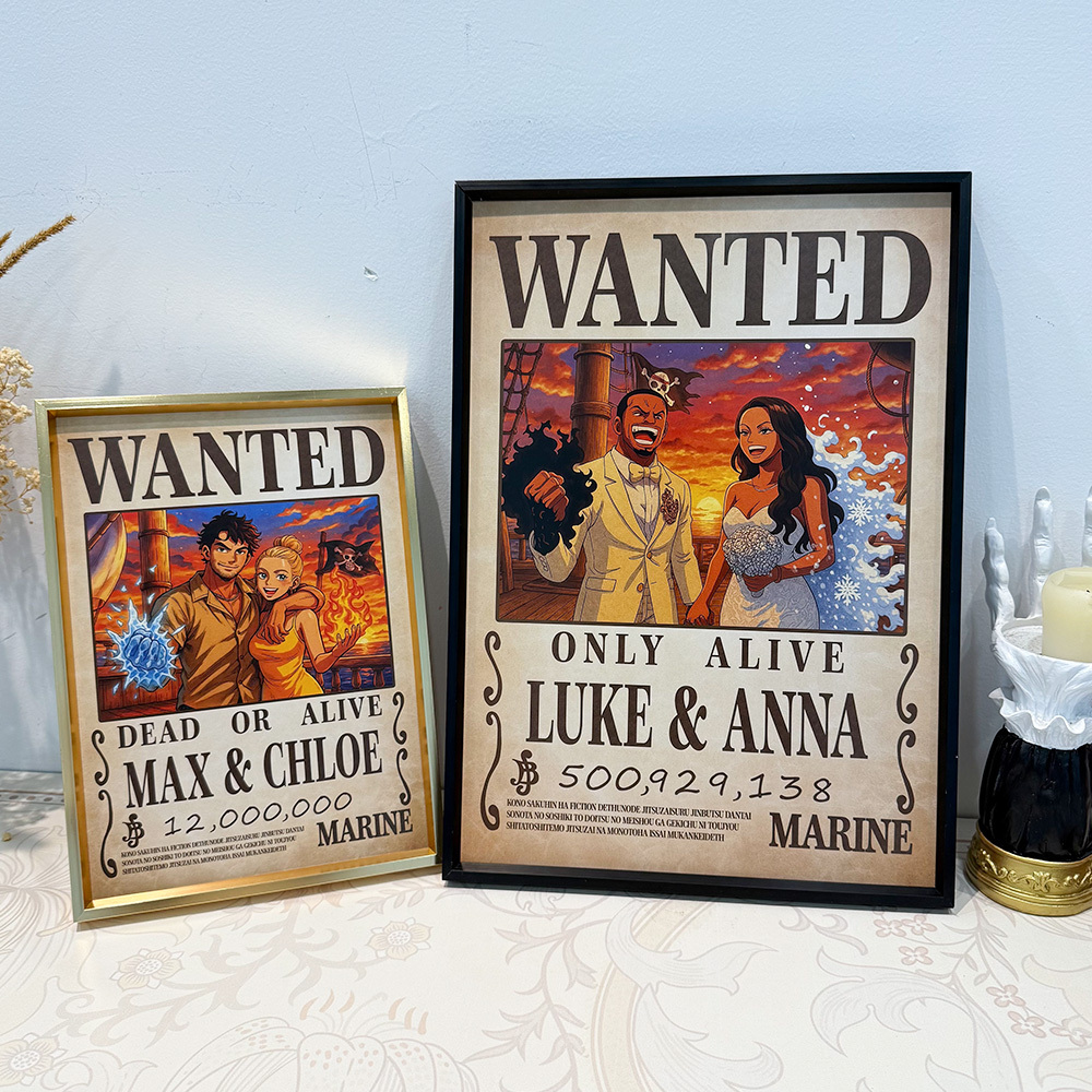Custom Anime Wanted Couple Portrait Devil Fruits Frame, Akuma no Mi Theme Frame Gift