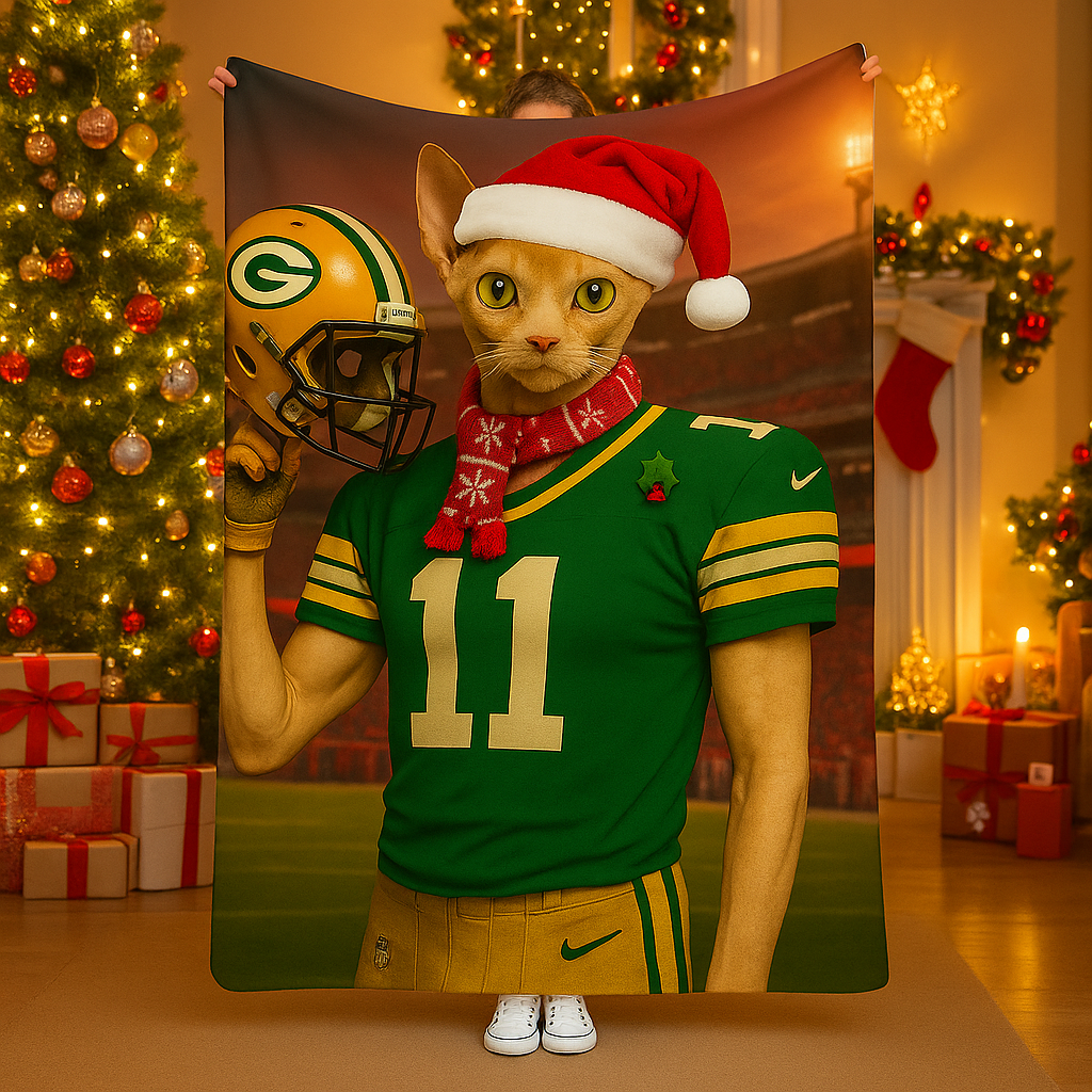 Christmas Hand-Painted Custom American Football Pets Blankets🎄🏈