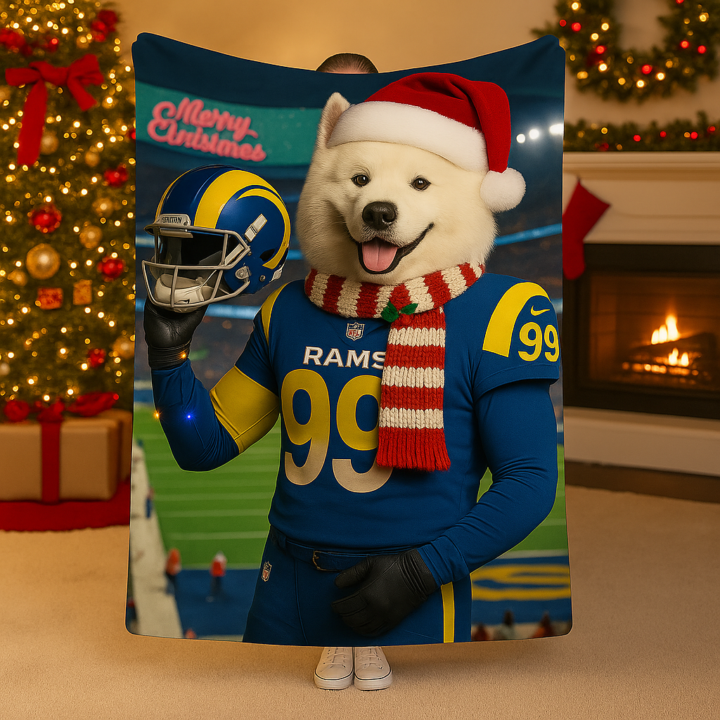 Christmas Hand-Painted Custom American Football Pets Blankets🎄🏈