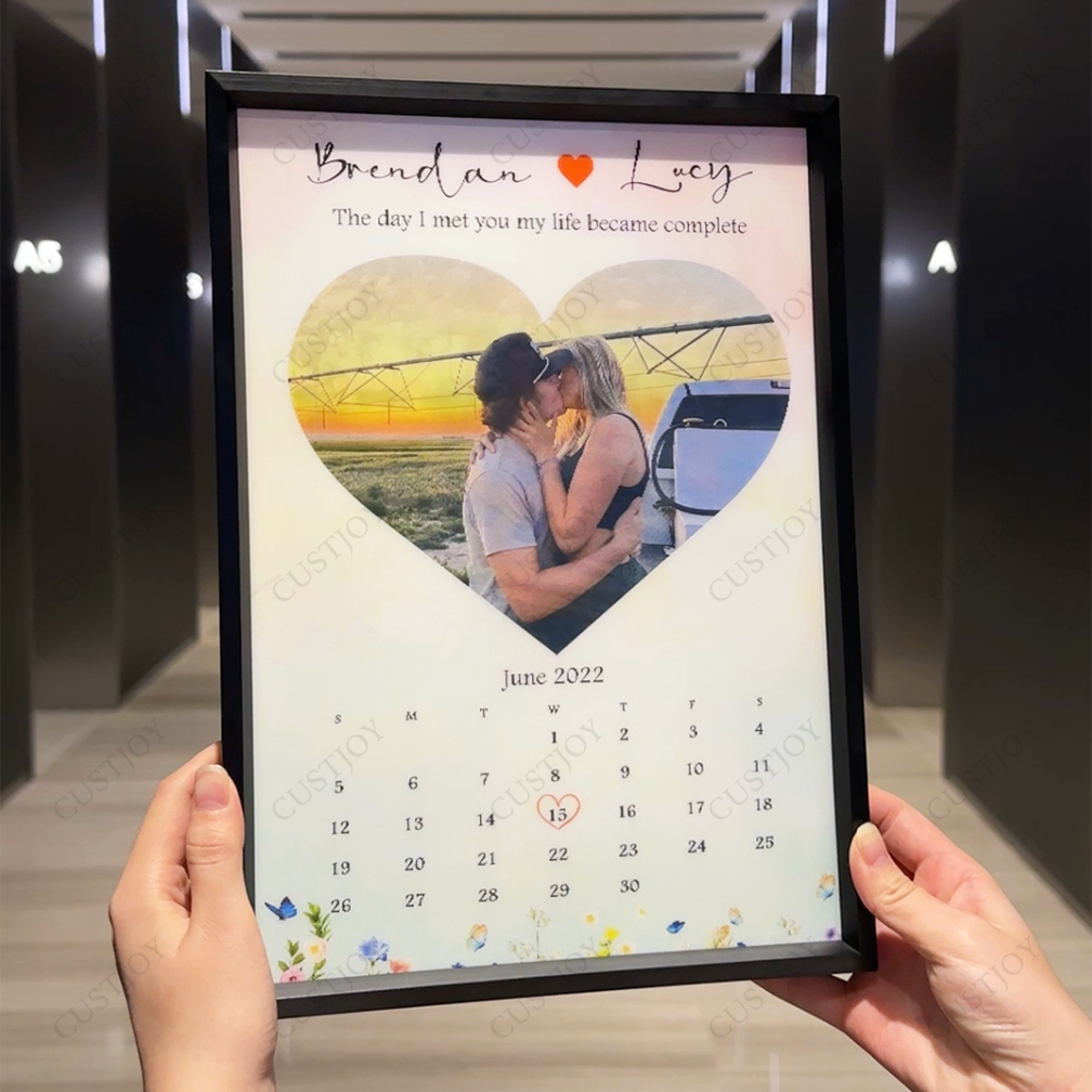 Couple's Memorial Calendar with Angle-Sensitive Photo Flashcard Frames