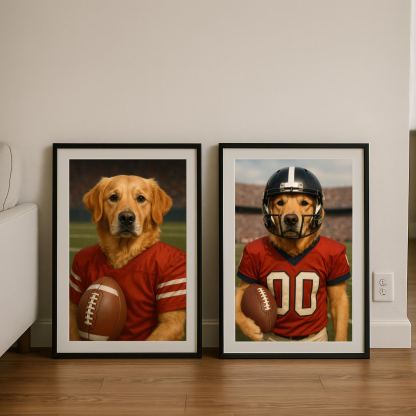 Custom American Football Pet Portrait with Team Jersey