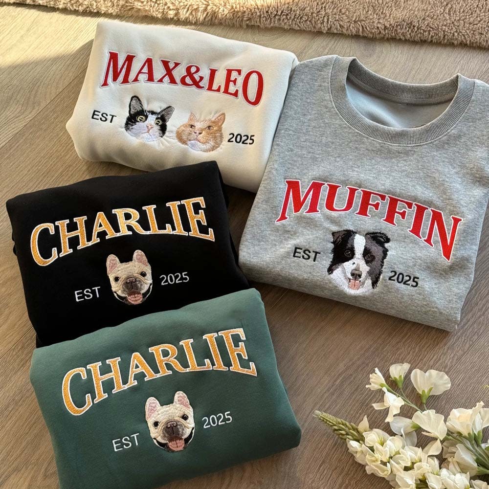 Personalized Embroidered Sweatshirt with Pet Portraits
