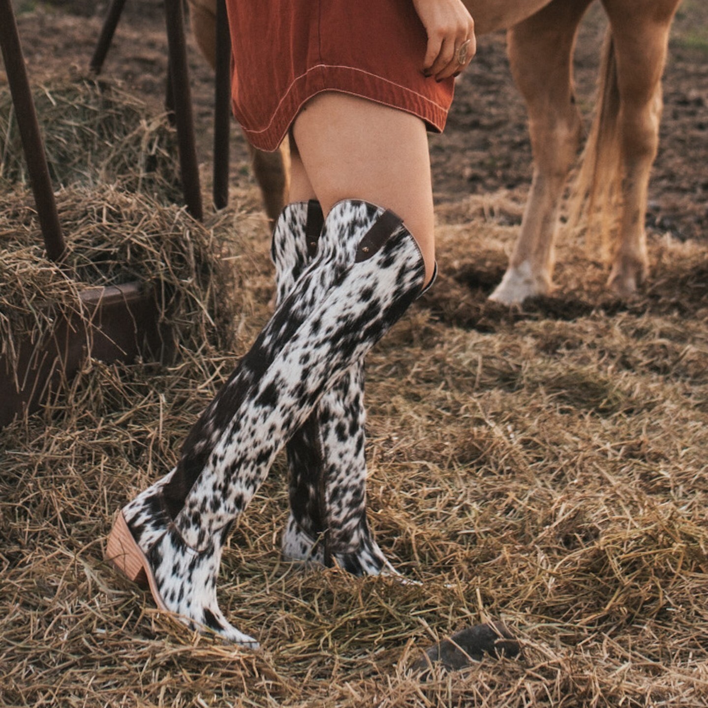 Leopard print faux horsehair riding boots