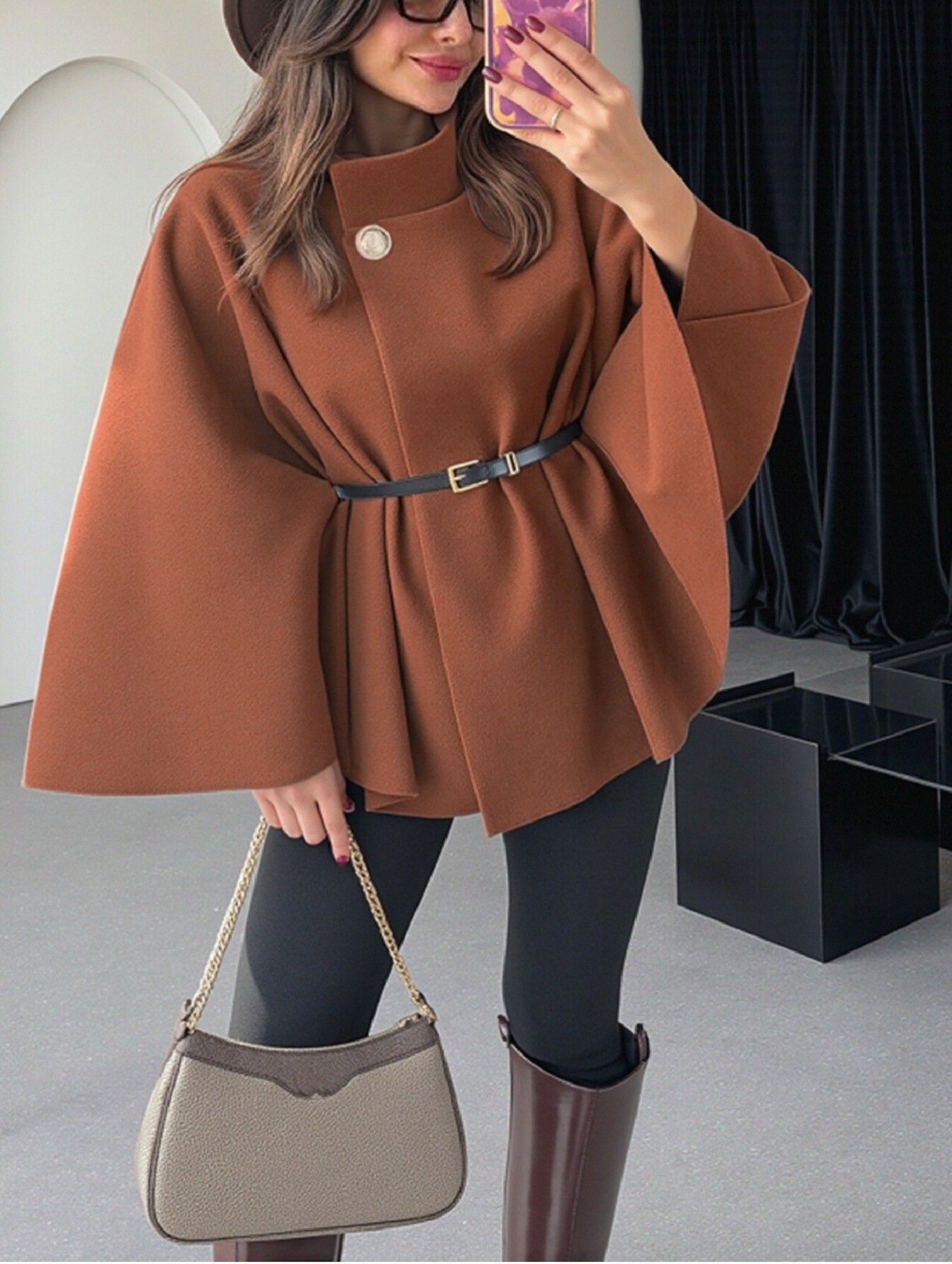 Autumn and winter woolen cape top