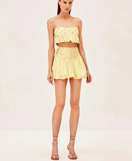 Fashion Cotton suspender mini mirror skirt set - handmade-ROVOLE