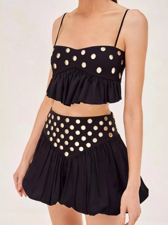 Fashion Cotton suspender mini mirror skirt set - handmade-ROVOLE