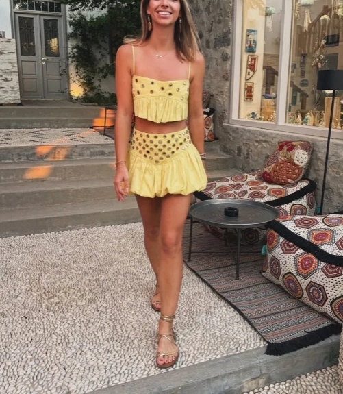 Fashion Cotton suspender mini mirror skirt set - handmade-ROVOLE