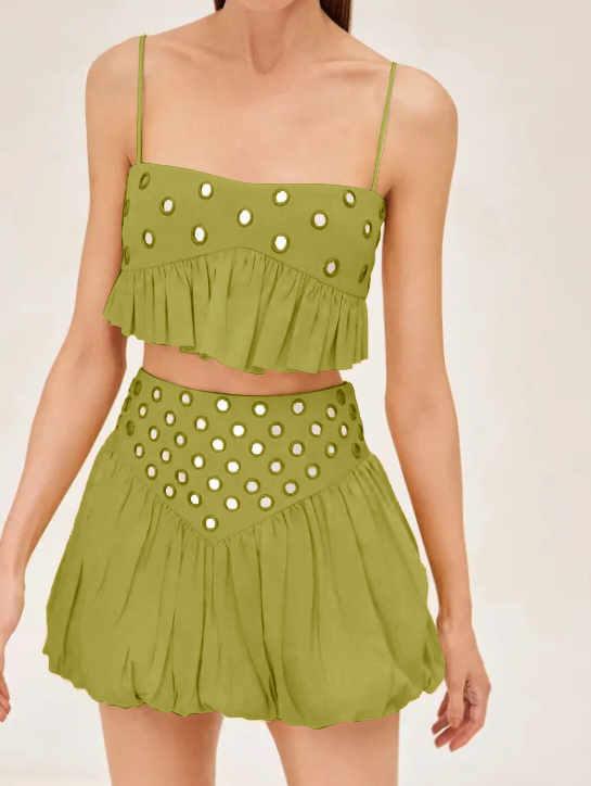 Fashion Cotton suspender mini mirror skirt set - handmade-ROVOLE