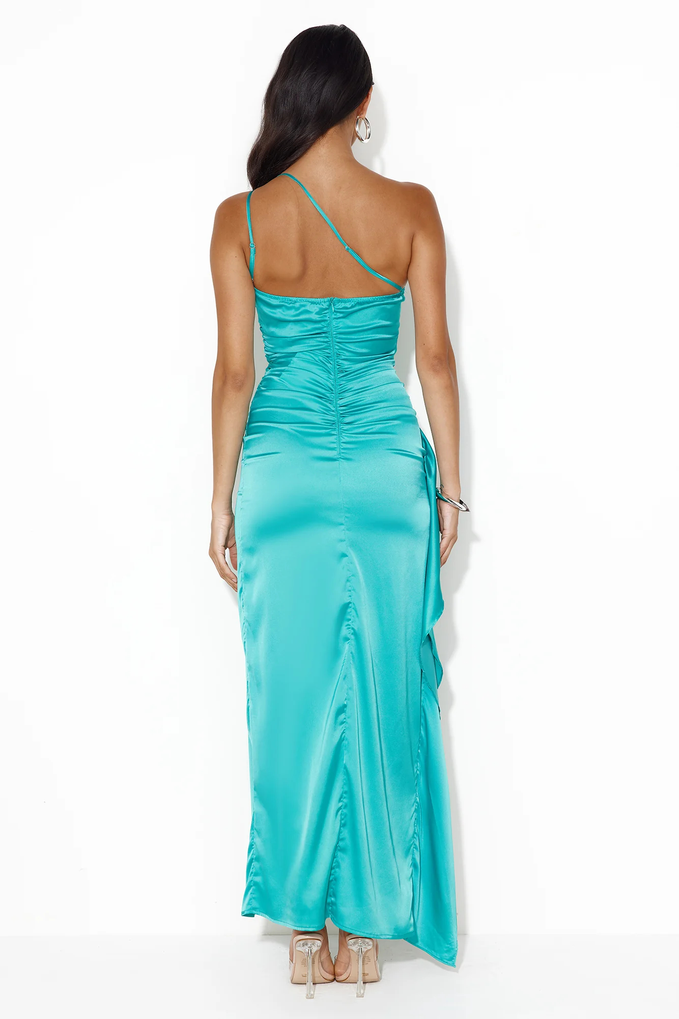 Extra Special One Shoulder Satin Maxi Dress Sage