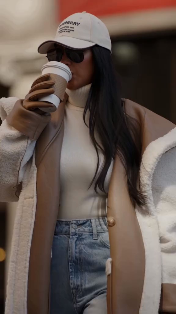 Leather Shearling Wrap Coat-ROVOLE