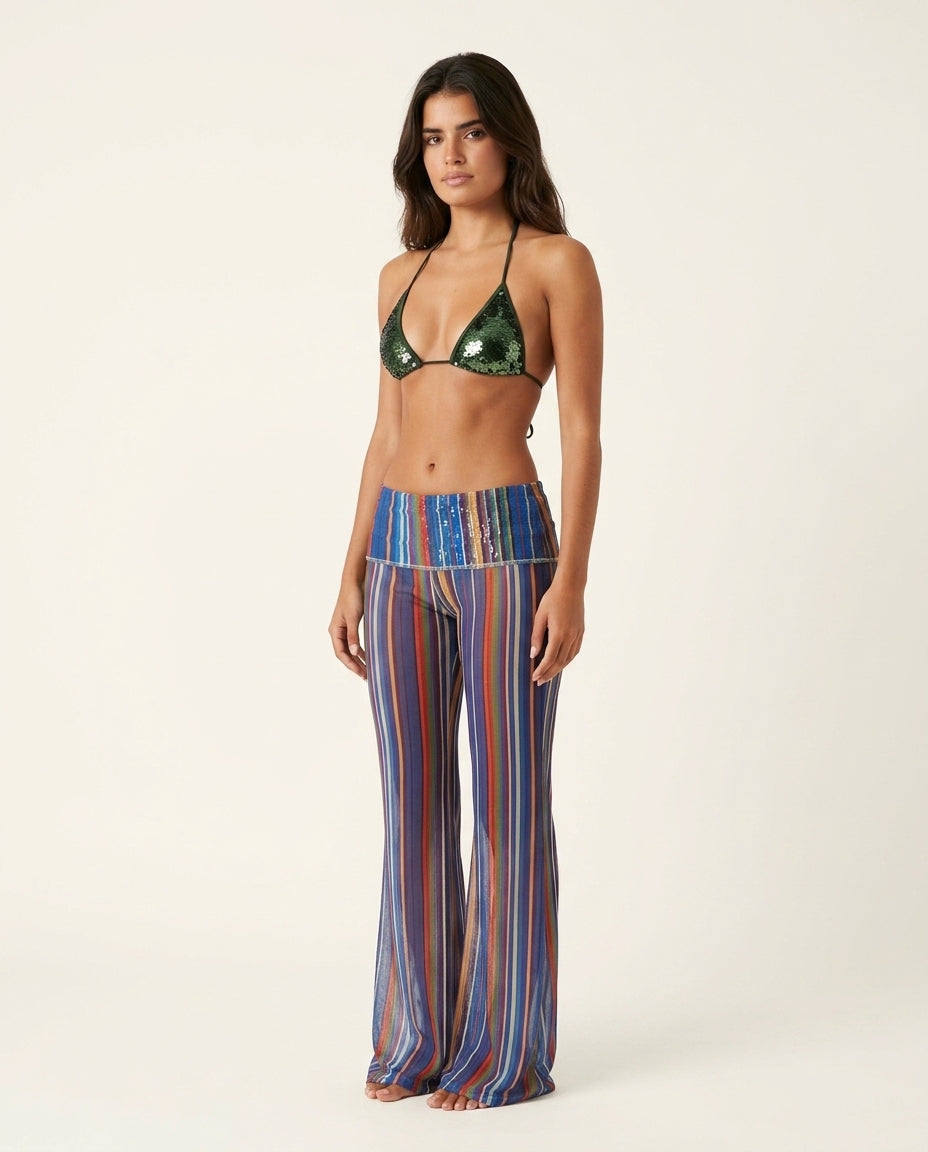 Blue Gleam Wedding Guest Striped Pant Set Blue Pant Set with Wide-Leg silhouette and Ribbed Knit texture, clean studio product view for Wedding Guest, Coffee in Marais, Summer current summer selling: vacation, resort dinner, wedding guest, festival weeken by rovole