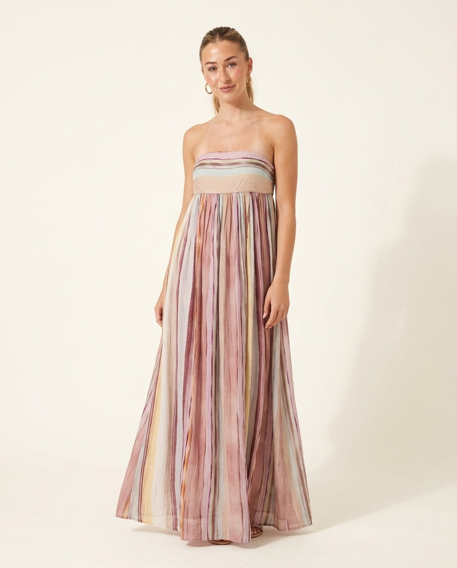Pink Muse Wedding Guest Striped Maxi Dress Pink Maxi Dress with Relaxed Fit silhouette and Textured texture, clean studio product view for Wedding Guest, a polished coastal brunch, Summer current summer selling: vacation, resort dinner, wedding guest, fes by rovole