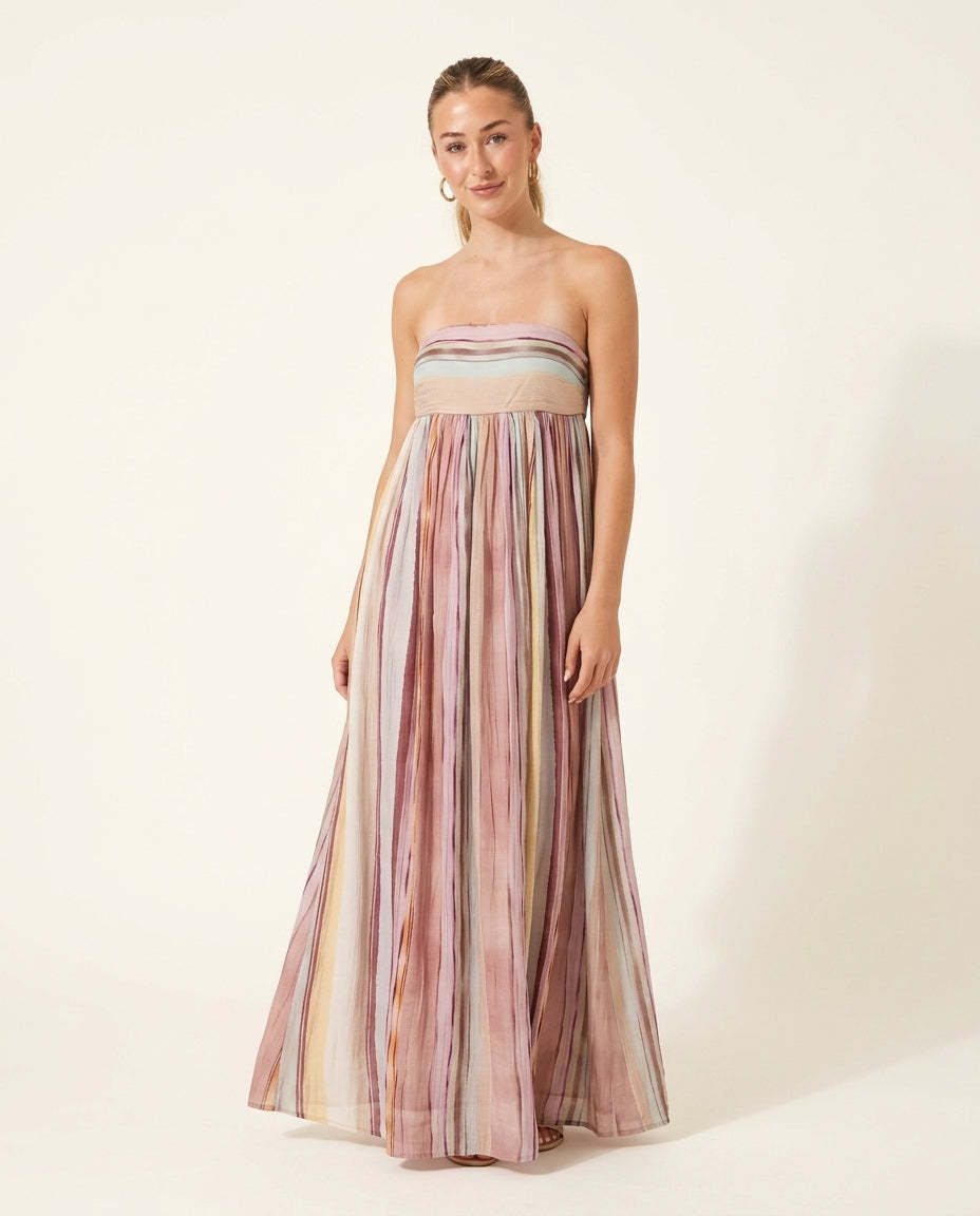 Pink Muse Wedding Guest Striped Maxi Dress Pink Maxi Dress with Relaxed Fit silhouette and Textured texture, clean studio product view for Wedding Guest, a polished coastal brunch, Summer current summer selling: vacation, resort dinner, wedding guest, fes by rovole
