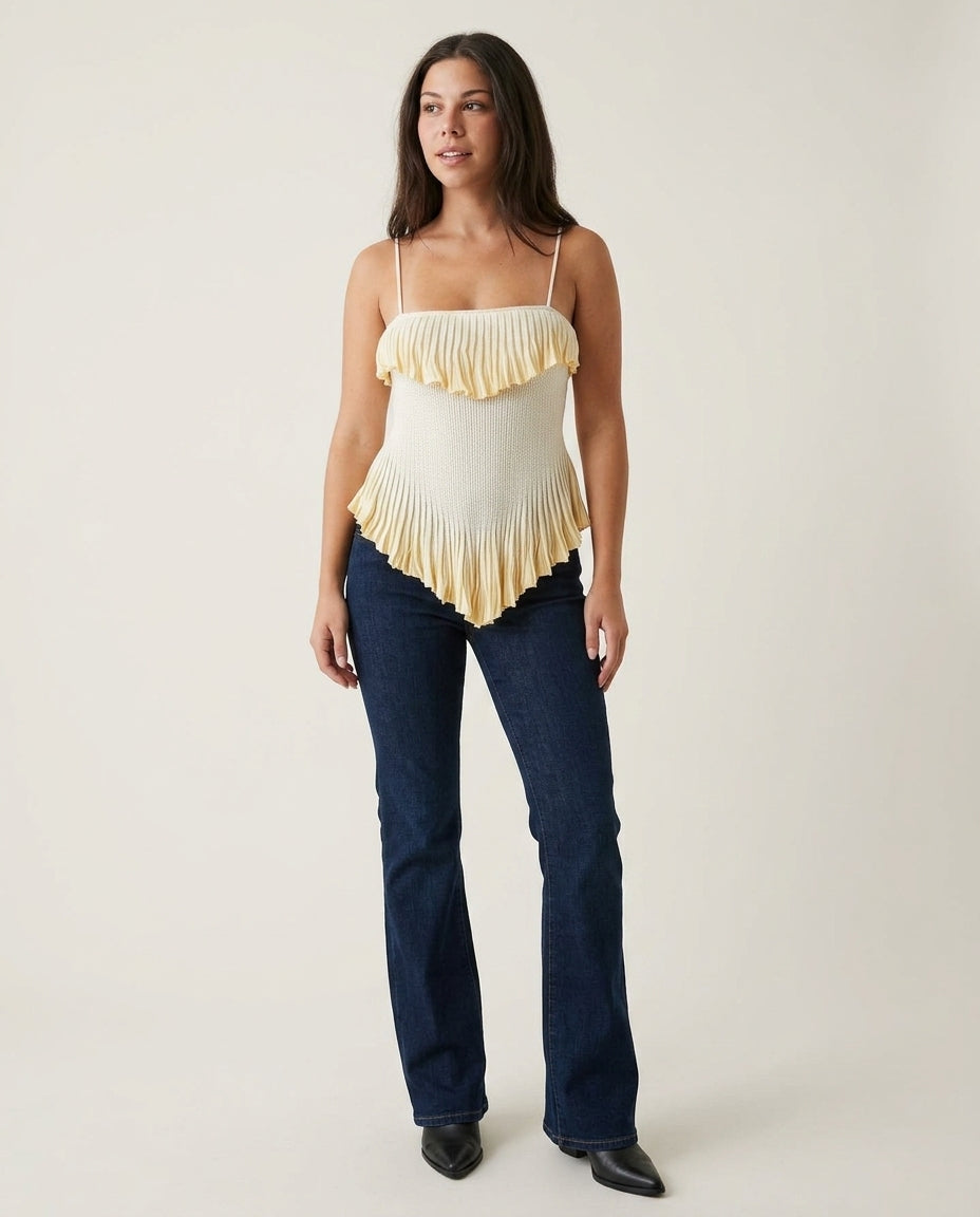 Ivory Glow Wedding Guest Pleated Pant Set Ivory Pant Set with Asymmetric silhouette and Ribbed Knit texture, clean studio product view for Wedding Guest, a polished coastal brunch, Summer current summer selling: vacation, resort dinner, wedding guest, fes by rovole