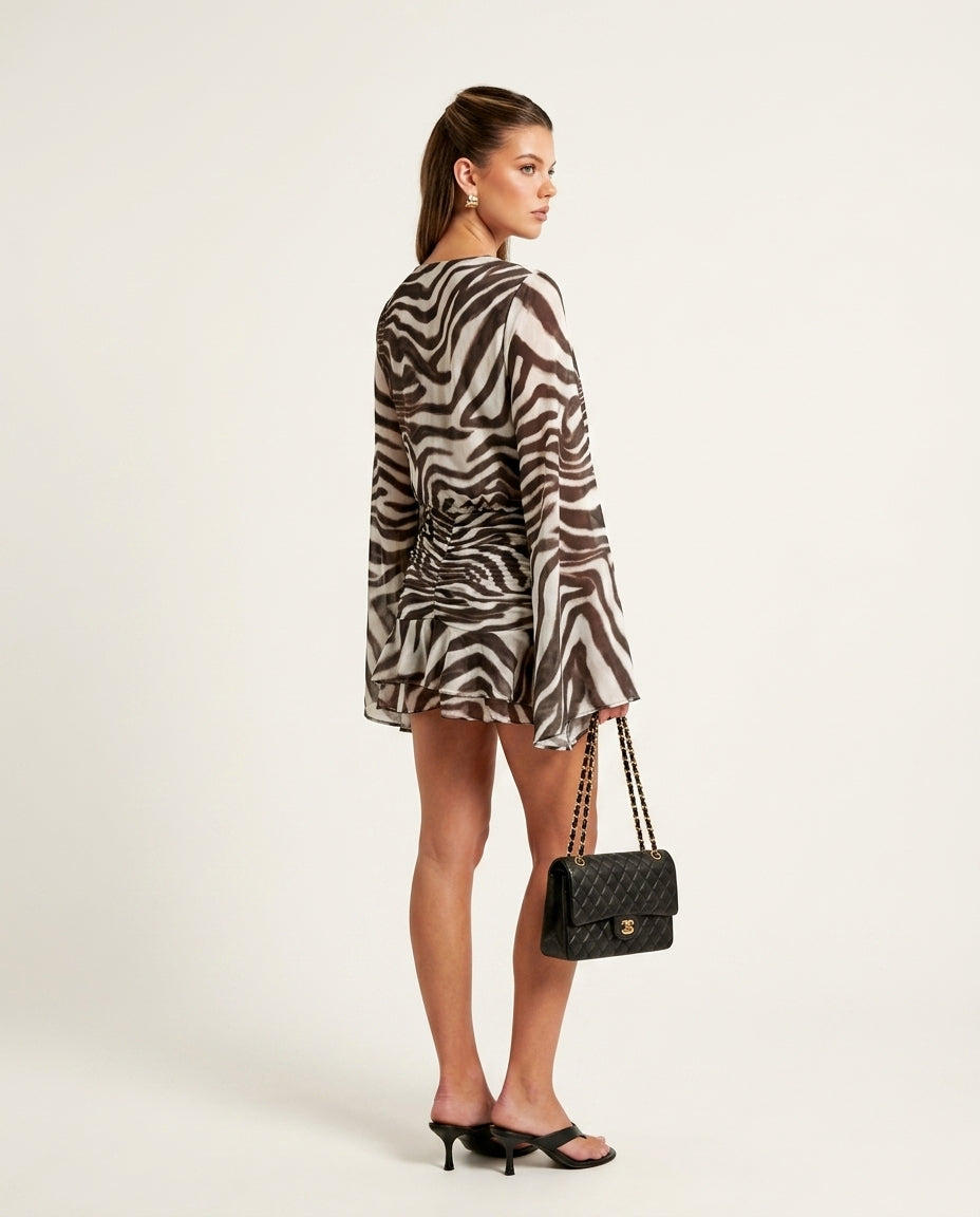 Ivory Bloom Resort Animal Print Maxi Dress Ivory Maxi Dress with Relaxed Fit silhouette and Textured texture, side or back garment view for Resort Wear, Weekend in The Hamptons, US East / Hamptons Elite by rovole
