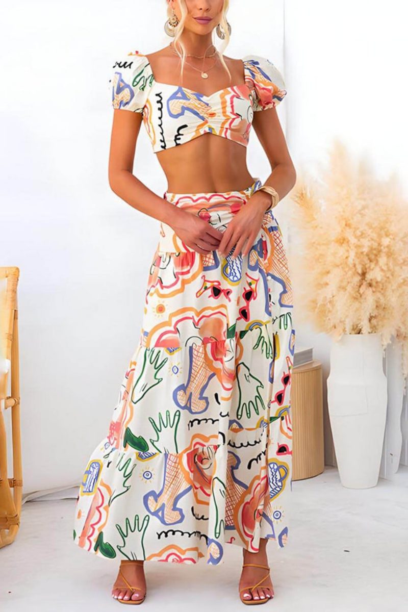 Summer Printed Top And Wrap Skirts Set-ROVOLE