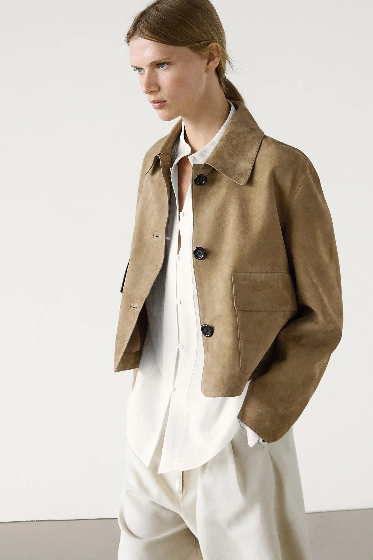 Split suede leather jacket with pocket-ROVOLE