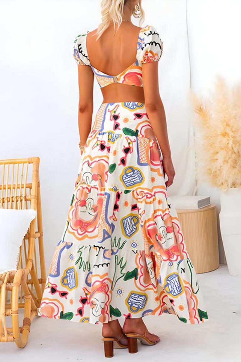 Summer Printed Top And Wrap Skirts Set-ROVOLE