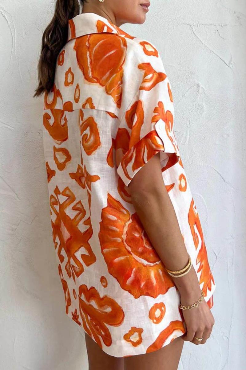 Unique Printed Shorts Lapel Loose Shirt Set-ROVOLE