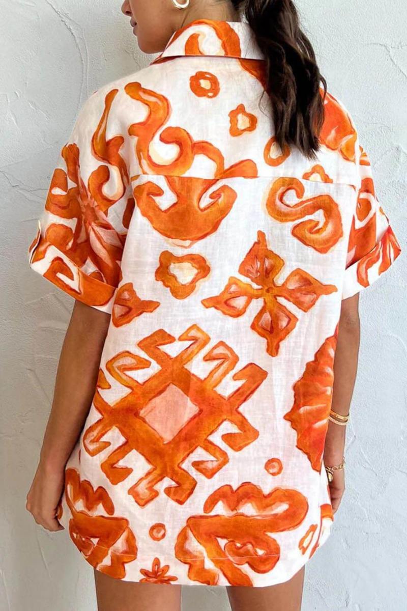 Unique Printed Shorts Lapel Loose Shirt Set-ROVOLE