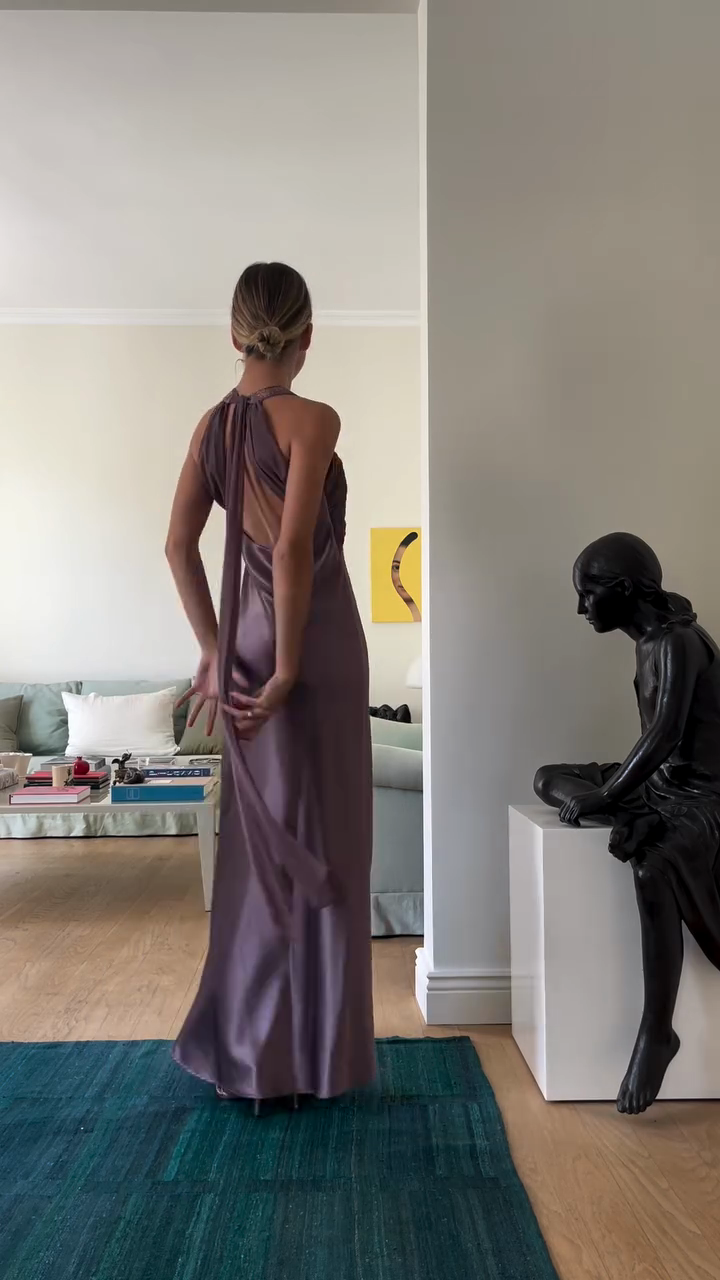 Lavender Halter Neck Satin Gown