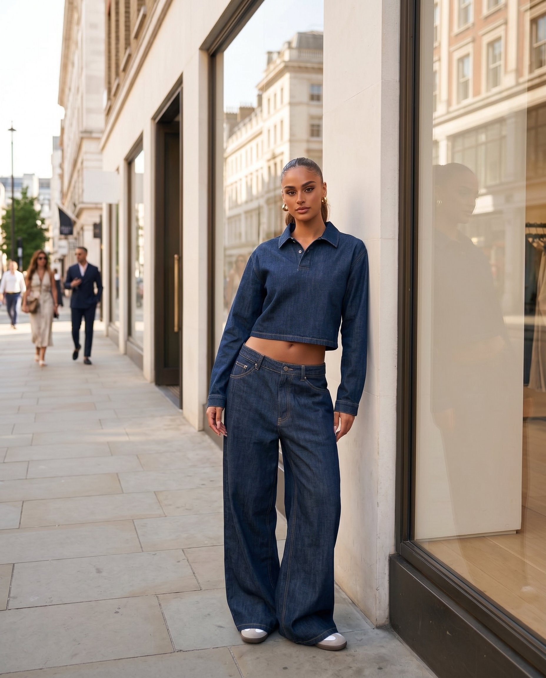Denim Poise Wedding Guest Jumpsuit Denim Jumpsuit with Asymmetric silhouette and Textured texture, fabric and construction detail for Wedding Guest, a London dinner reservation, Summer current summer selling: vacation, resort dinner, wedding guest, festiv by rovole