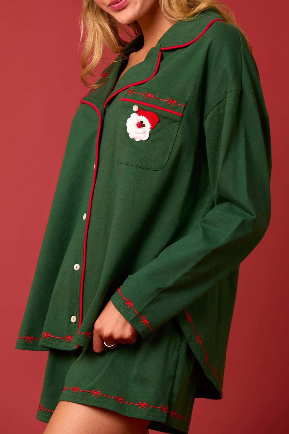 Santa Claus Long Sleeve Shirt Shorts Pajama Set-ROVOLE