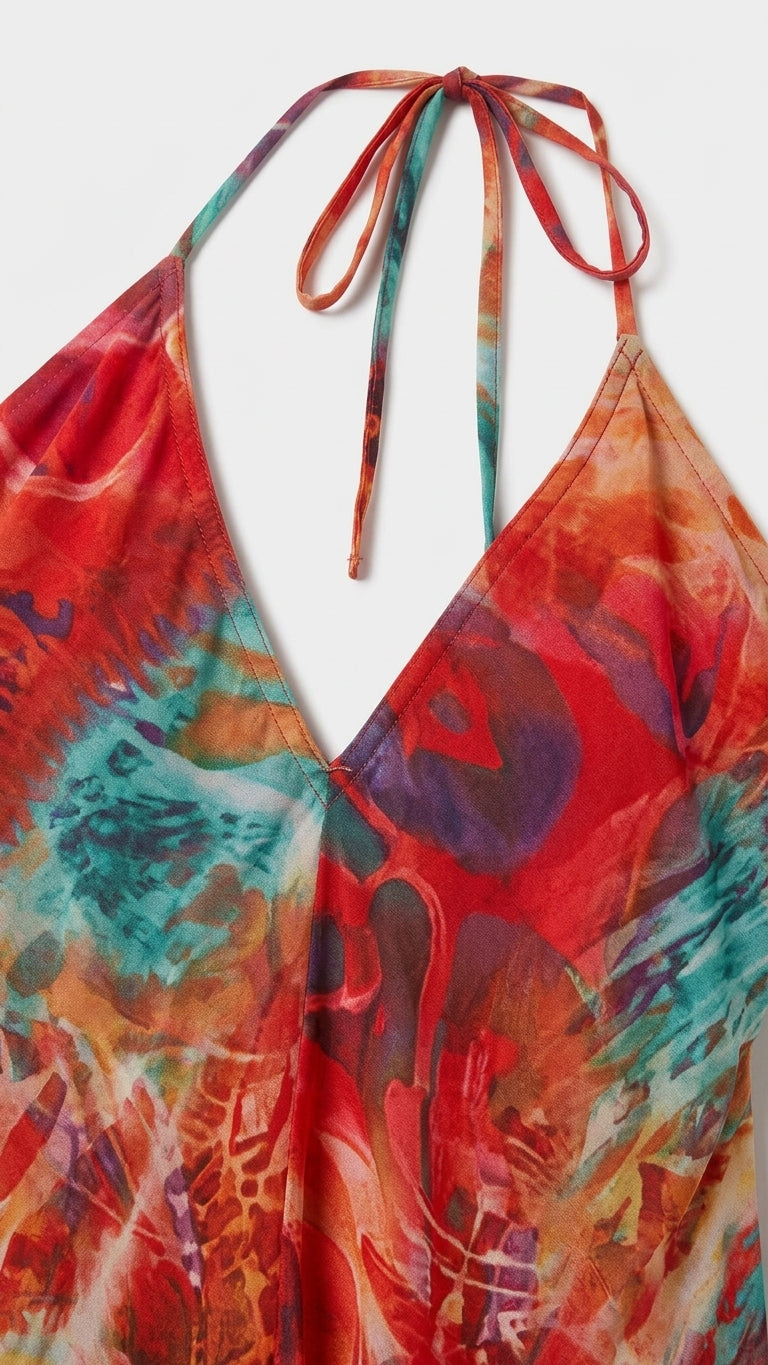 Orange Aura Wedding Guest Abstract Print Maxi Dress Orange Maxi Dress with Relaxed Fit silhouette and Textured texture, additional styling view for Wedding Guest, Sunset in Malibu, Summer current summer selling: vacation, resort dinner, wedding guest, fes by rovole