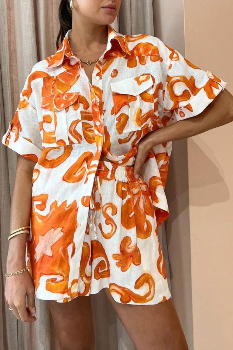 Unique Printed Shorts Lapel Loose Shirt Set-ROVOLE