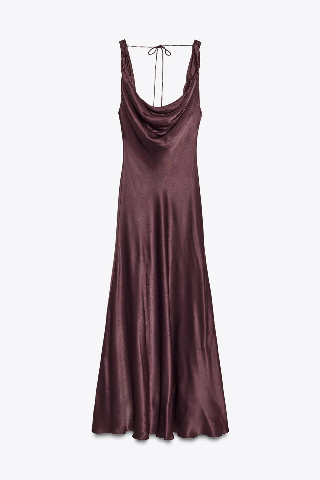 Burgundy Satin Cowl Neck Maxi Dress
