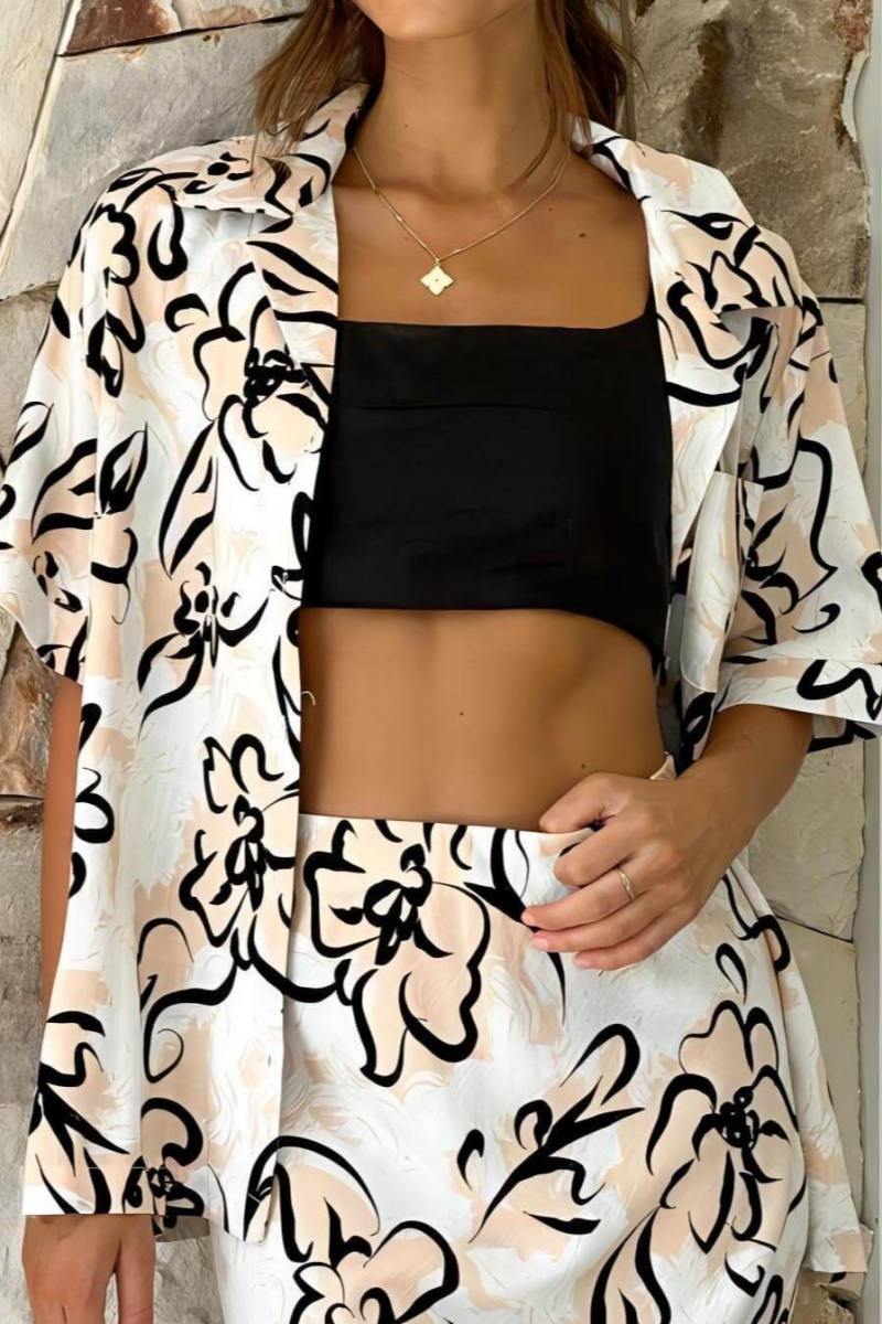 Botanical Floral Print Loose Pants Set-ROVOLE