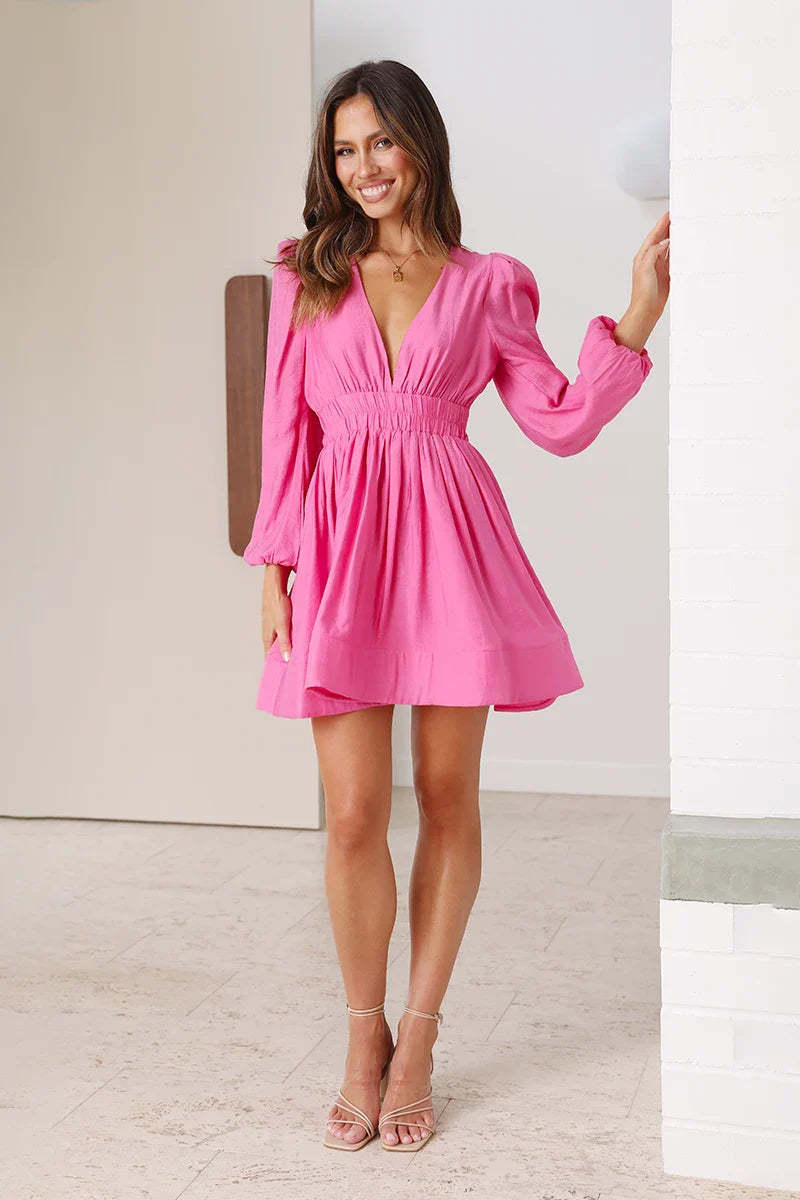 Charlotte Mini Dress - Pink-ROVOLE