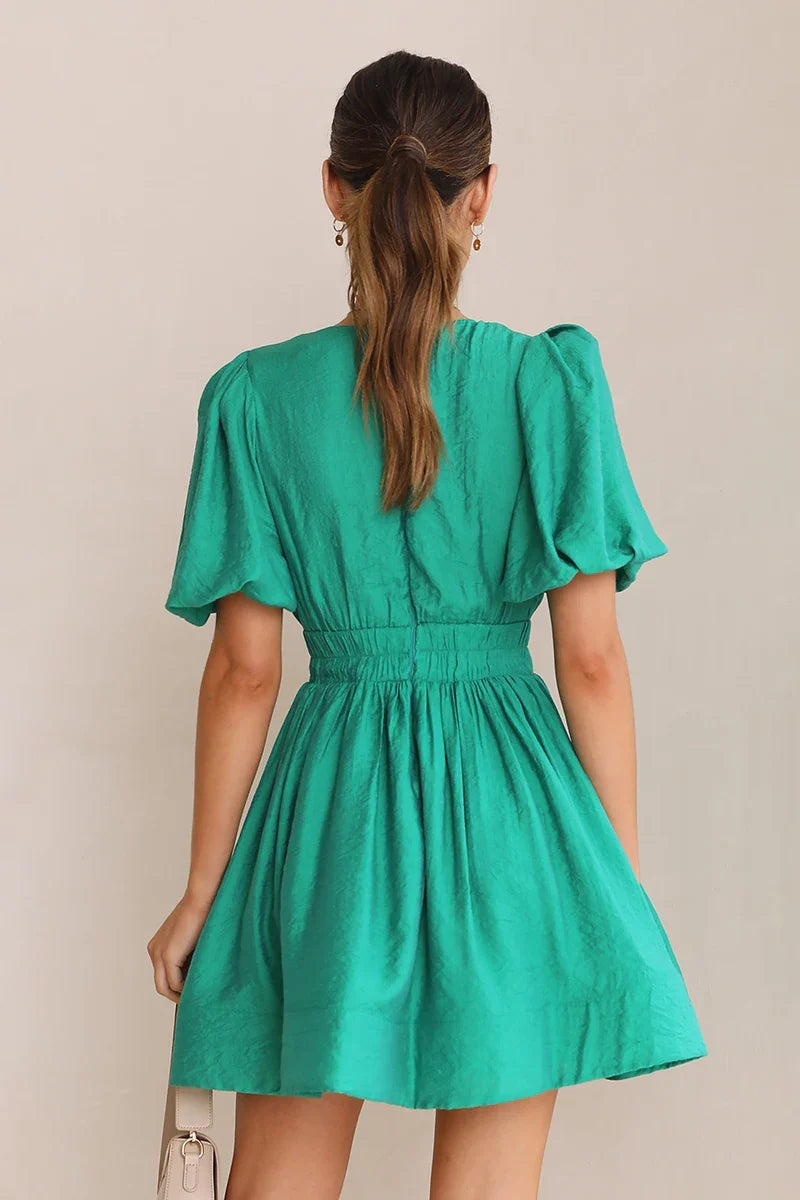 Erin Mini Dress - Emerald-ROVOLE