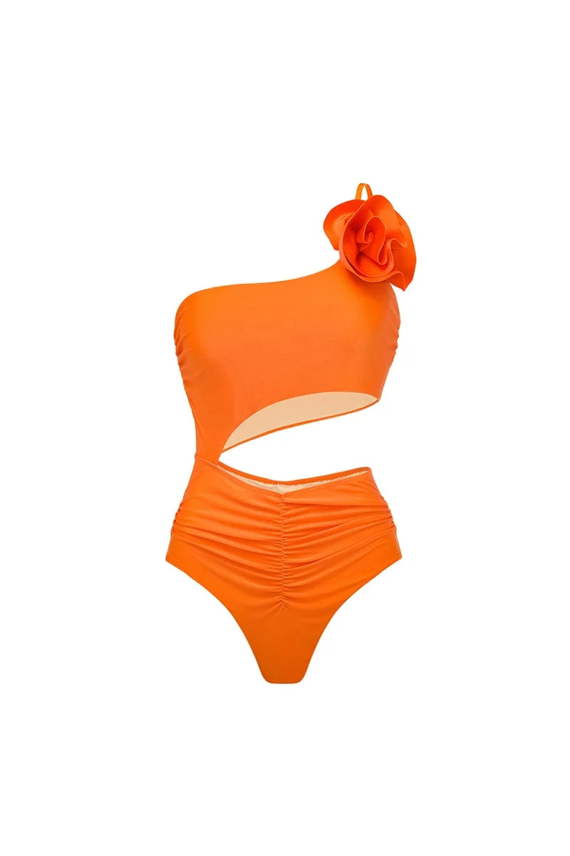 3D Floral Glossy Solid Swimsuit Set-ROVOLE