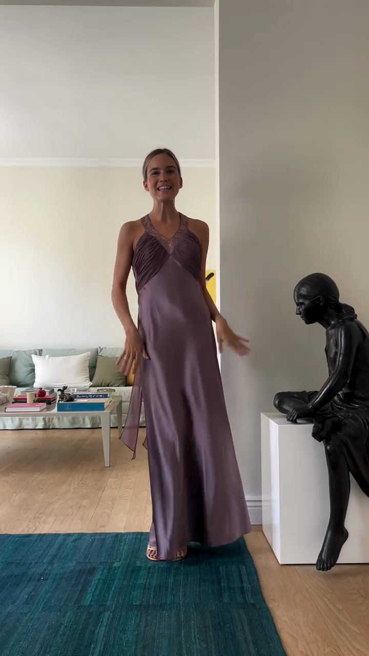 Lavender Halter Neck Satin Gown