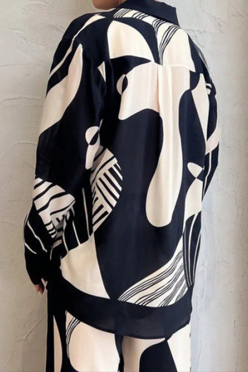 Trendy Graffiti Print Loose Wide Leg Pants Set-ROVOLE