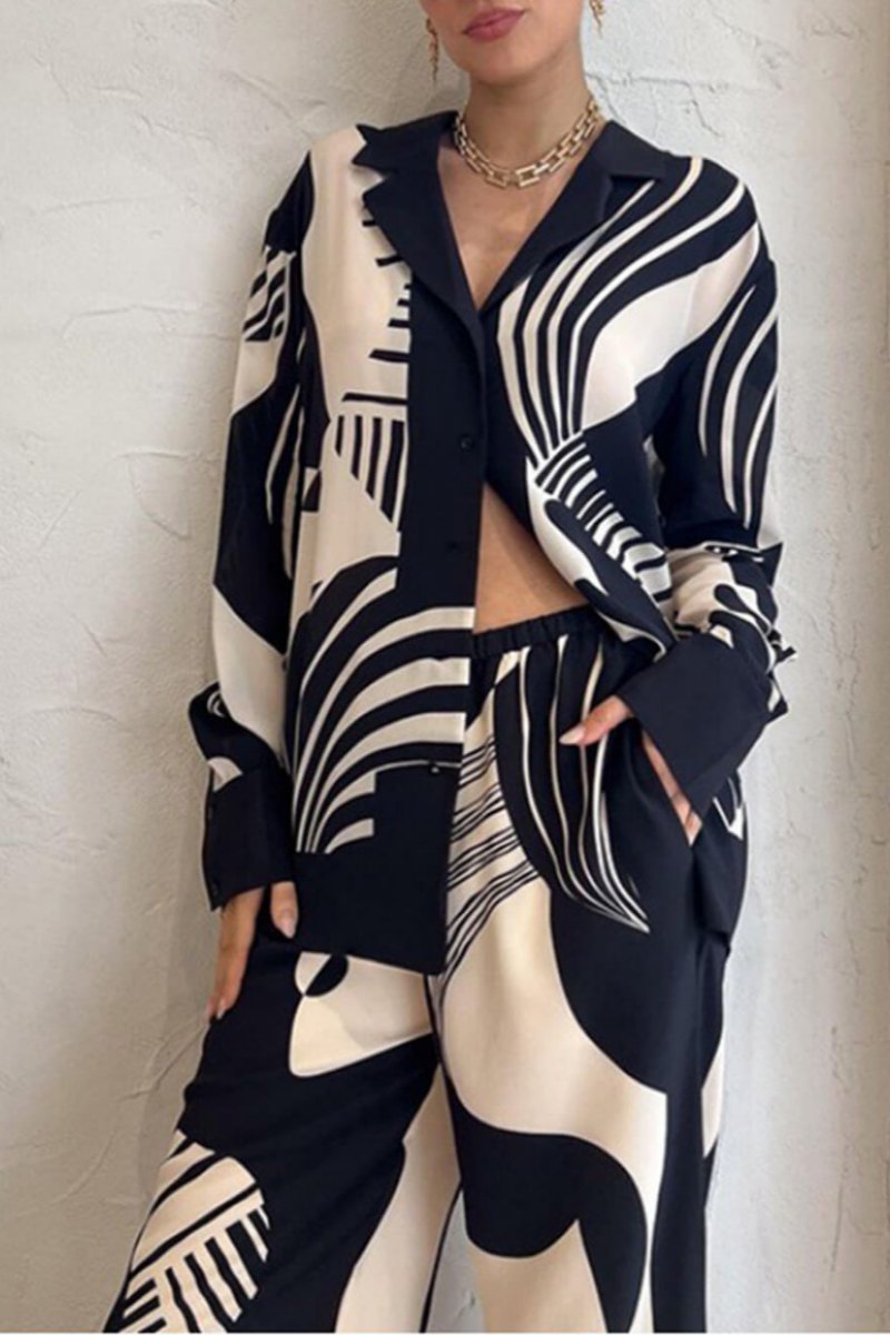 Trendy Graffiti Print Loose Wide Leg Pants Set-ROVOLE