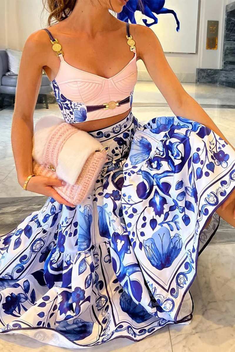 Majolica-Print Skirt Set-ROVOLE