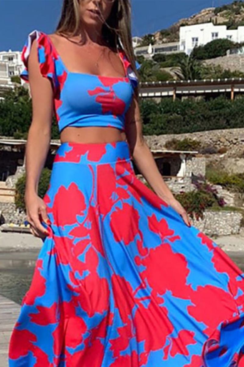Fashion Print Sexy Swing Skirt Set-ROVOLE
