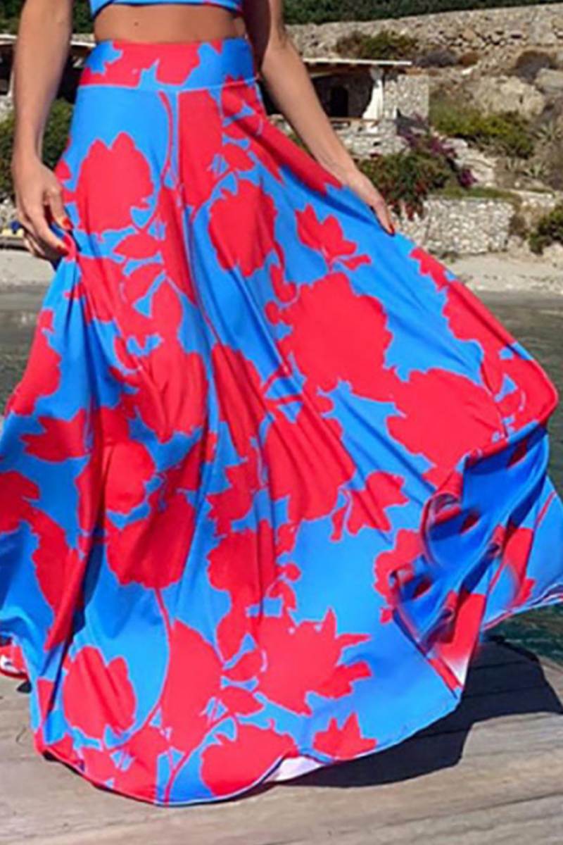 Fashion Print Sexy Swing Skirt Set-ROVOLE