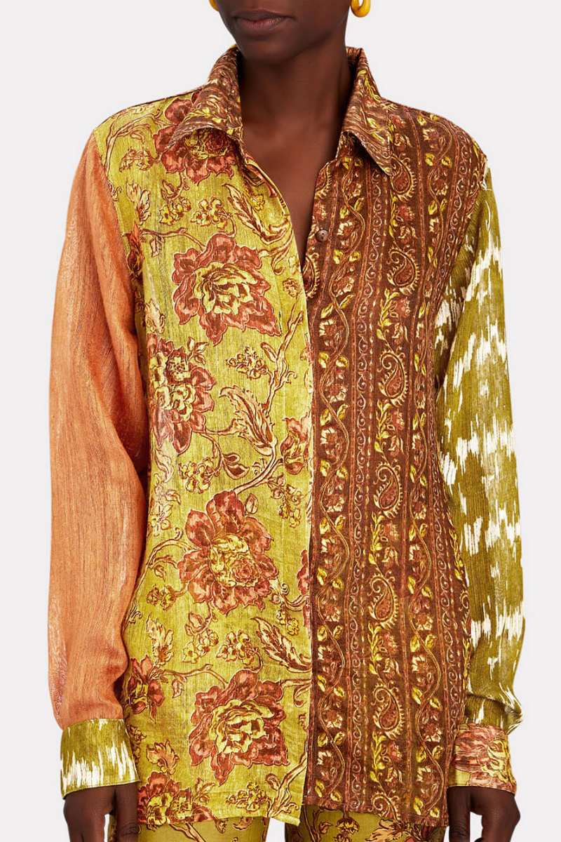 Unique Cliff Recycled Ethnic Print Button Top-ROVOLE