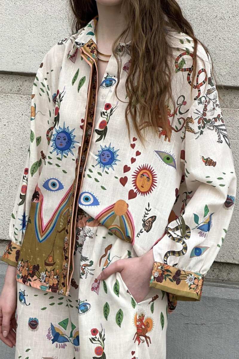 Featured Ethnic Print Loose Oversize Pants Set-ROVOLE