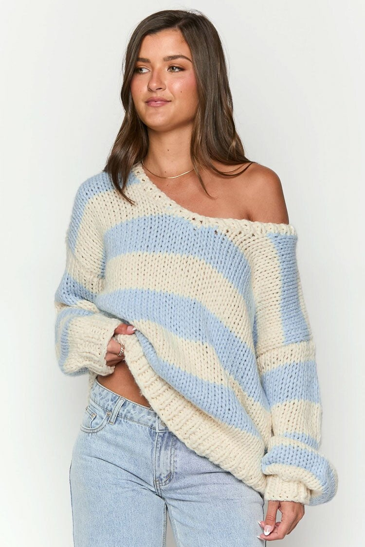 Off-shoulder Striped Sweater-ROVOLE