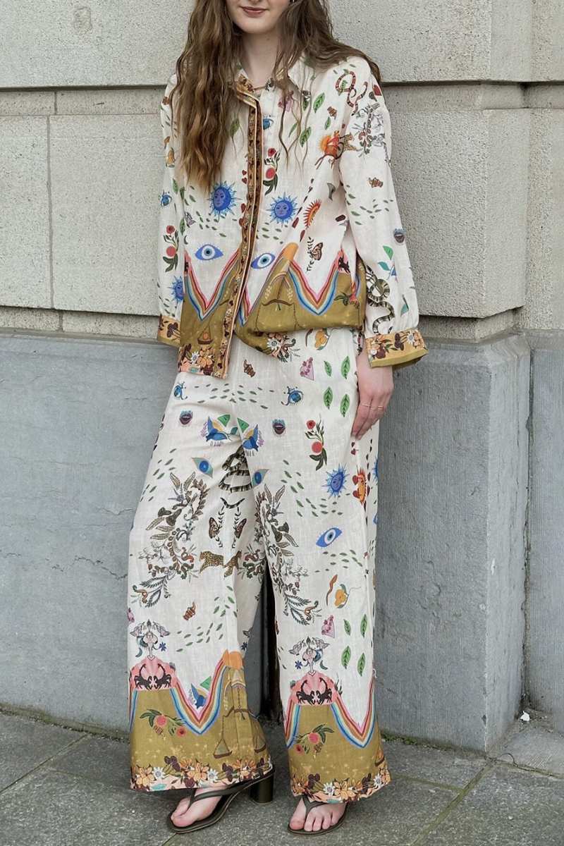 Featured Ethnic Print Loose Oversize Pants Set-ROVOLE