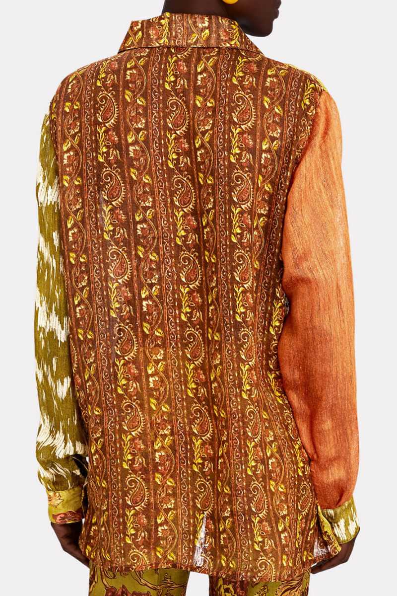 Unique Cliff Recycled Ethnic Print Button Top-ROVOLE