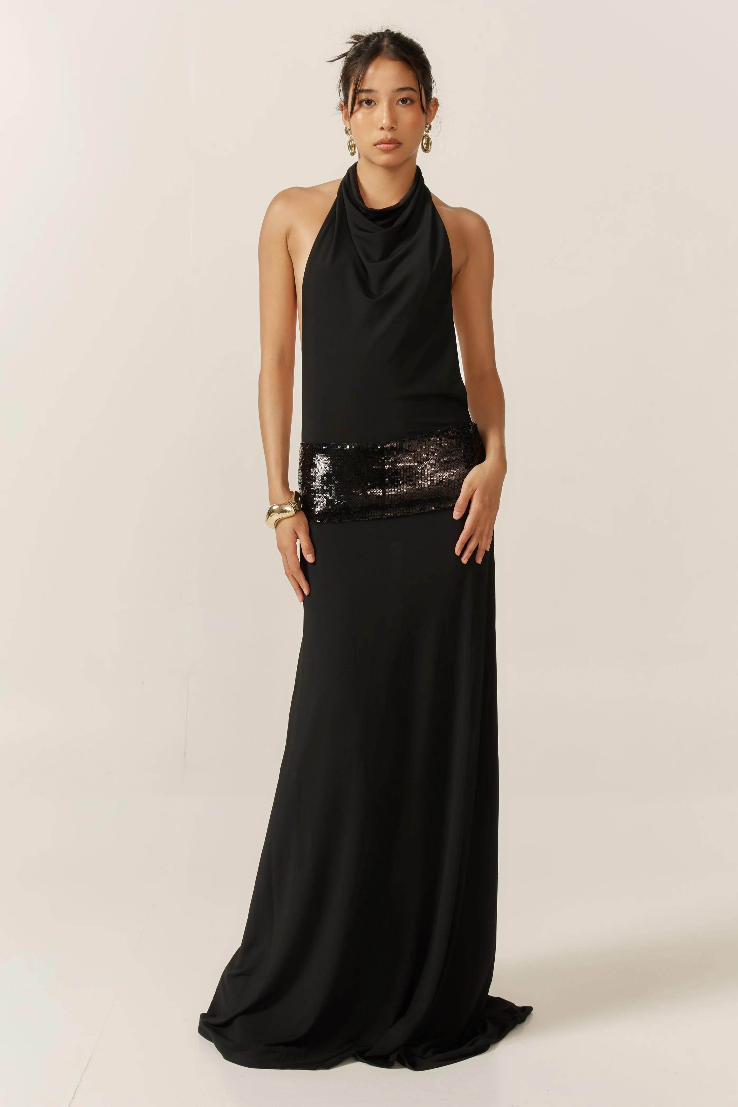 Adele Halter Black Gown-ROVOLE