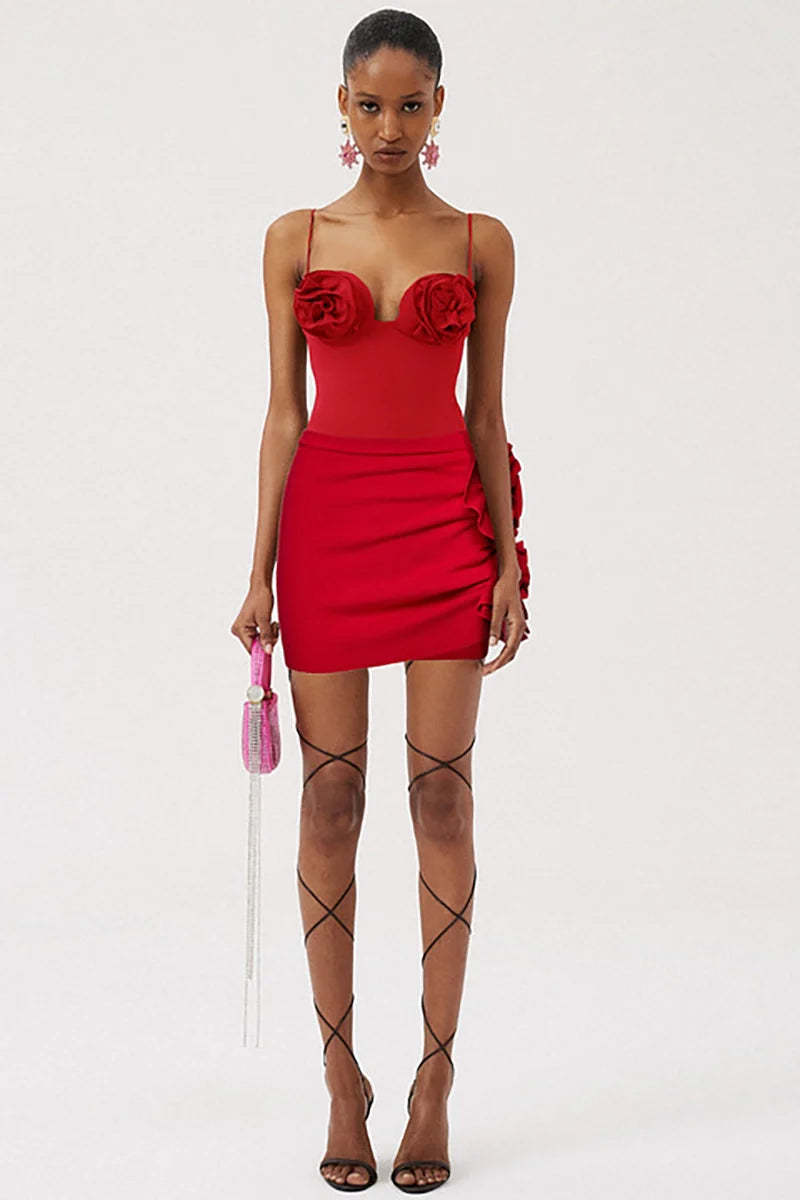 Floral Appliqué Swimsuit Skirt Set-ROVOLE