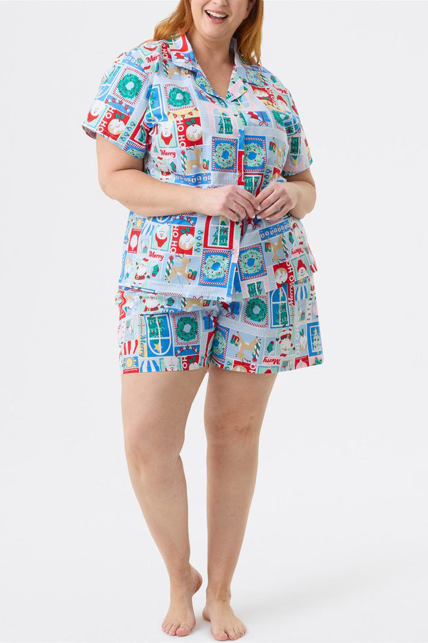 Christmas Print Short Sleeves Cute Cartoon Print Set-ROVOLE