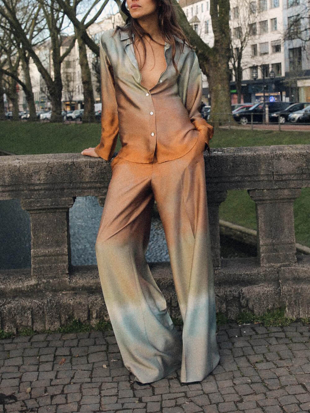 Exquisite Tie-Dye Gradient Print Shirt-ROVOLE