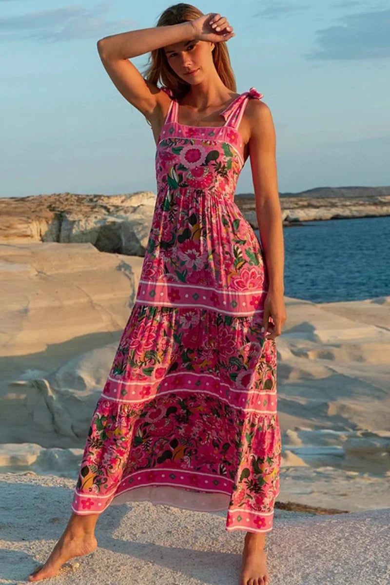 Floral Bowknot Tie One-Piece Swimsuit-ROVOLE